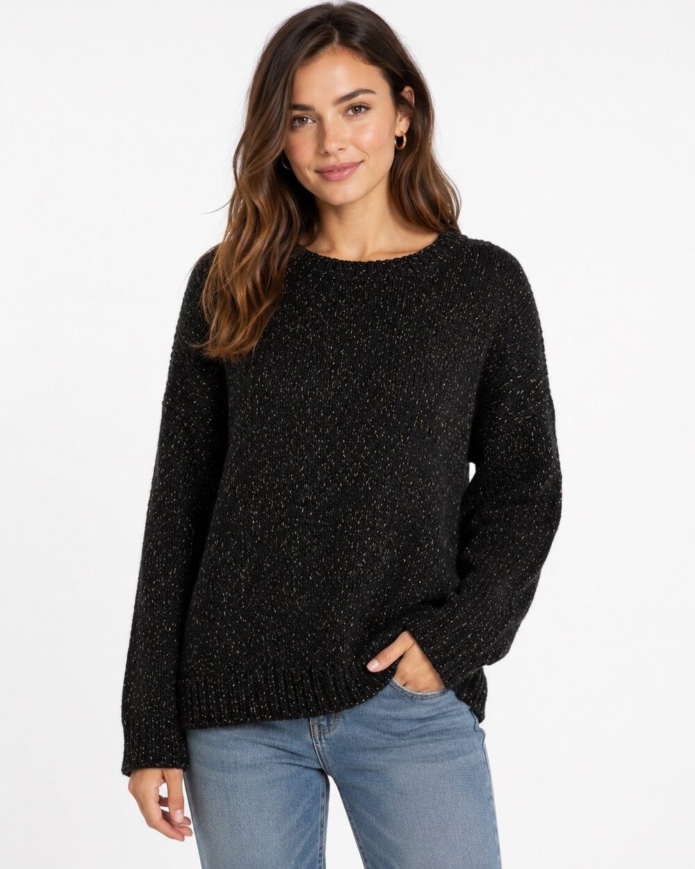 American Eagle Vintage Boyfriend Black Knit Sweater XL Metallic Fleck